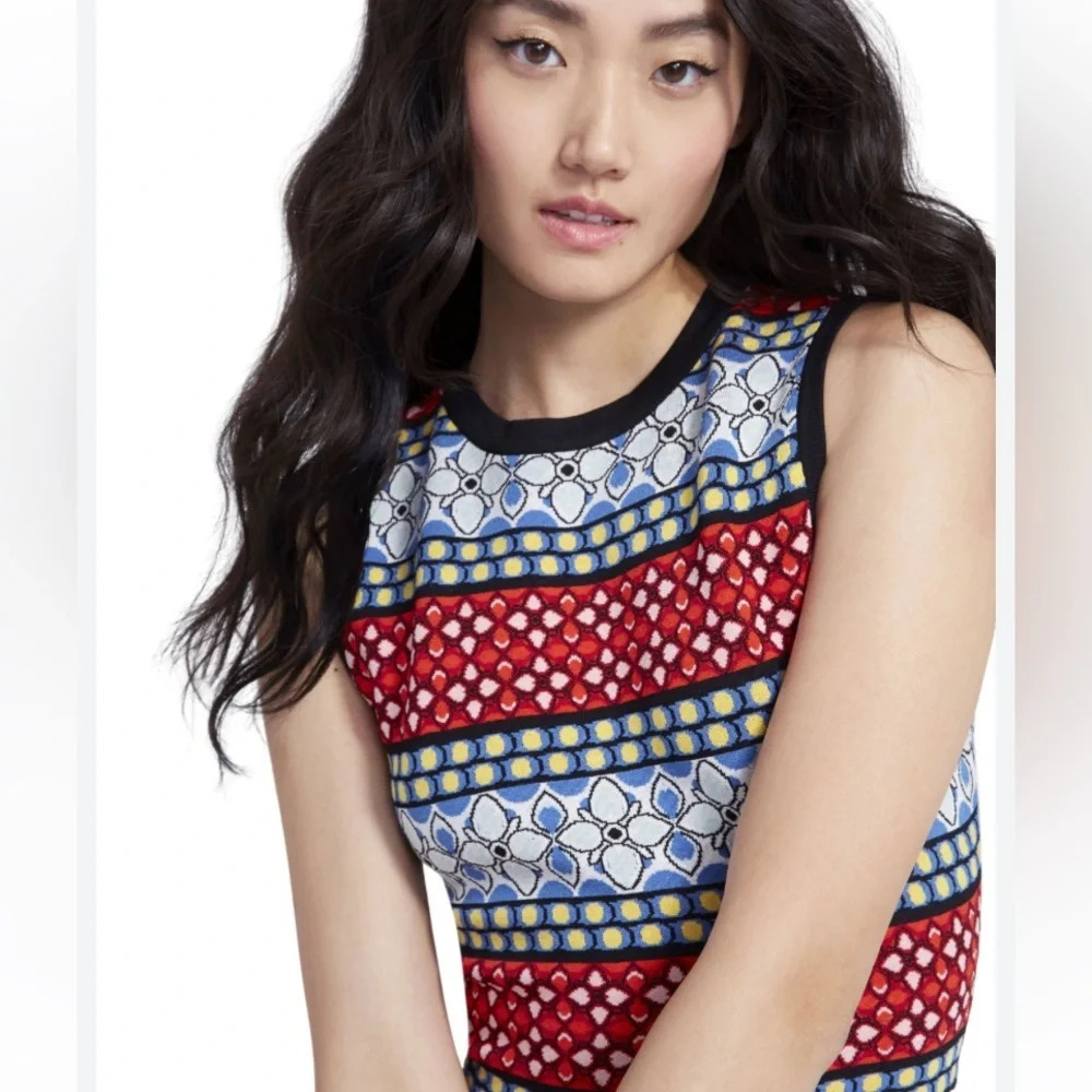 Alice + Olivia Red and Blue Patterned Crop Top